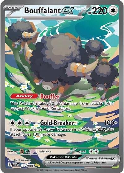 Pokémon card: Bouffalant ex 170/086 from White Flare (Special Illustration Rare), Colorless type, front of card