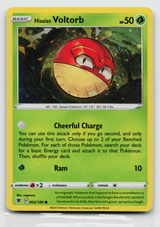 Pokémon card: Hisuian Voltorb Common (Cosmos Holofoil Promo) 002/189 from Astral Radiance (Common), Grass type, front of card