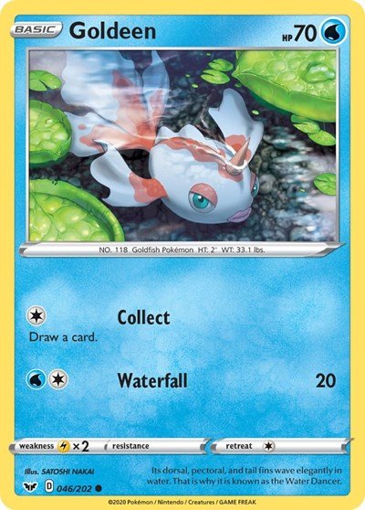 Pokémon card: Goldeen 046/202 from Sword & Shield base set (Common), Water type, front of card