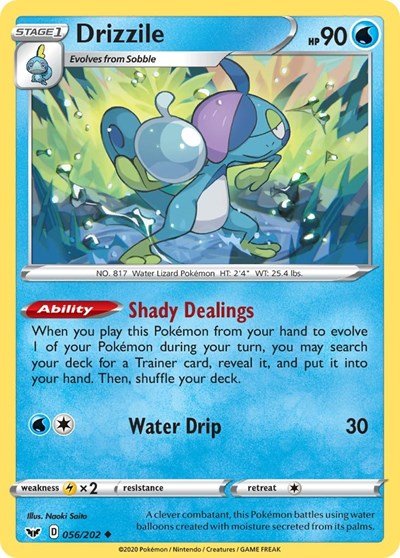 Pokémon card: Drizzile 056/202 from Sword & Shield base set (Uncommon), Water type, front of card