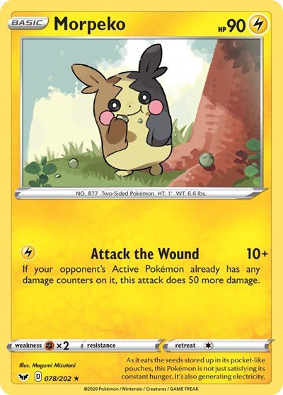 Pokémon card: Morpeko 078/202 from Sword & Shield base set (Rare), Lightning type, front of card
