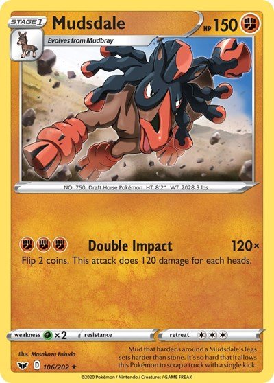 Pokémon card: Mudsdale 106/202 from Sword & Shield base set (Rare), Fighting type, front of card