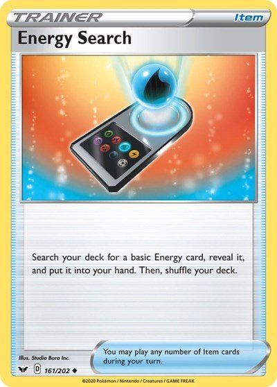 Pokémon card: Energy Search 161/202 from Sword & Shield base set (Uncommon), front of card