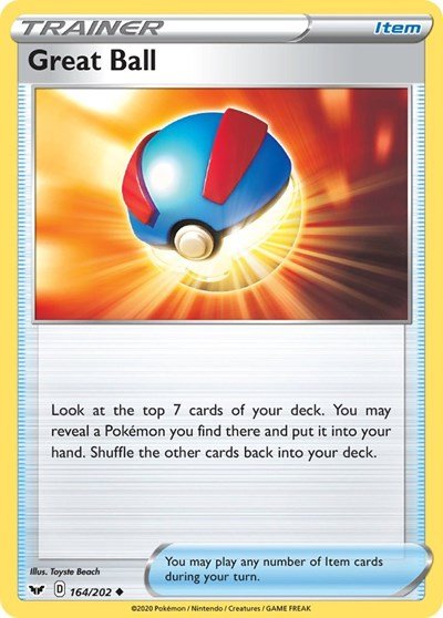 Pokémon card: Great Ball 164/202 from Sword & Shield base set (Uncommon), front of card