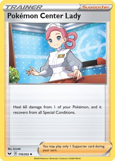 Pokémon card: Pokemon Center Lady 176/202 from Sword & Shield base set (Uncommon), front of card