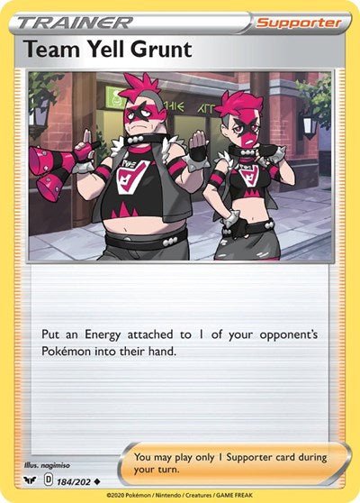 Pokémon card: Team Yell Grunt 184/202 from Sword & Shield base set (Uncommon), front of card