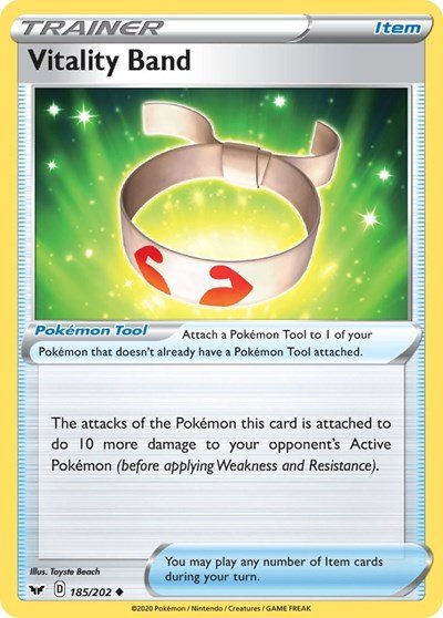 Pokémon card: Vitality Band 185/202 from Sword & Shield base set (Uncommon), front of card