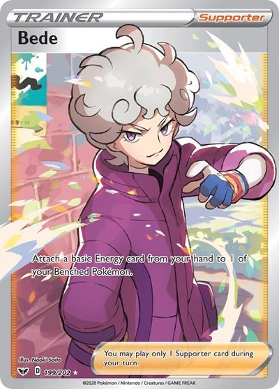 Pokémon card: Bede (Full Art) 199/202 from Sword & Shield base set (Ultra Rare), front of card