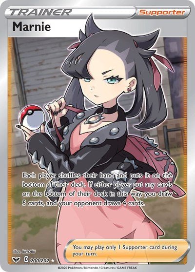 Pokémon card: Marnie (Full Art) 200/202 from Sword & Shield base set (Ultra Rare), front of card