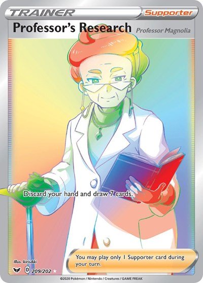 Pokémon card: Professor's Research [Professor Magnolia] 209/202 from Sword & Shield base set (Secret Rare), front of card