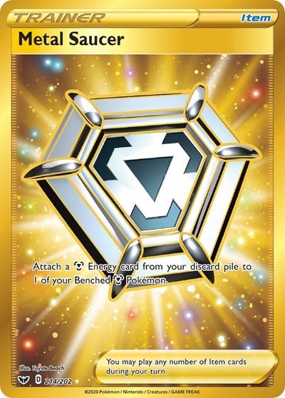 Pokémon card: Metal Saucer 214/202 from Sword & Shield base set (Secret Rare), front of card