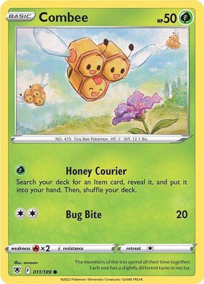 Pokémon card: Combee 011/189 from Astral Radiance (Common), Grass type, front of card