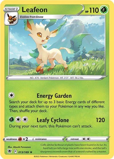 Pokémon card: Leafeon 013/189 from Astral Radiance (Rare), Grass type, front of card