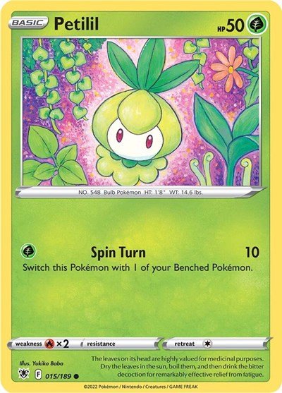 Pokémon card: Petilil 015/189 from Astral Radiance (Common), Grass type, front of card