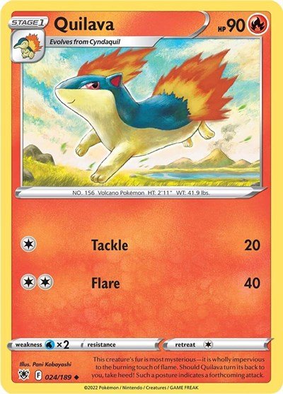 Pokémon card: Quilava 024/189 from Astral Radiance (Uncommon), Fire type, front of card