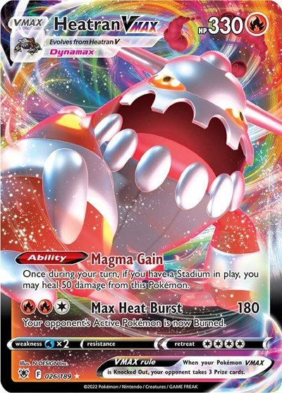 Pokémon card: Heatran VMAX 026/189 from Astral Radiance (Ultra Rare), Fire type, front of card