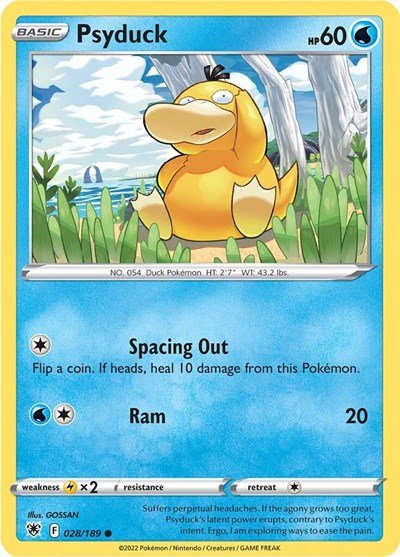 Pokémon card: Psyduck 028/189 from Astral Radiance (Common), Water type, front of card
