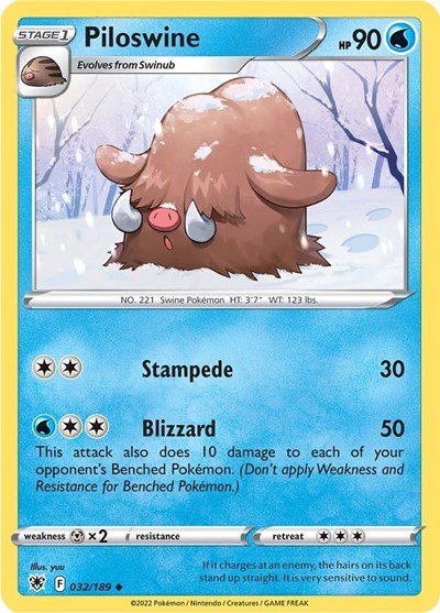 Pokémon card: Piloswine 032/189 from Astral Radiance (Uncommon), Water type, front of card
