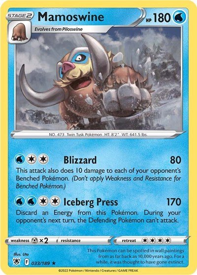 Pokémon card: Mamoswine 033/189 from Astral Radiance (Rare), Water type, front of card