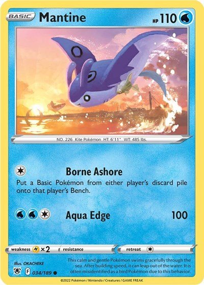 Pokémon card: Mantine 034/189 from Astral Radiance (Common), Water type, front of card