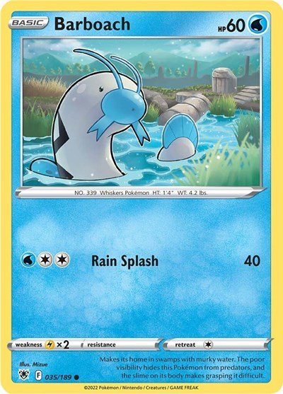 Pokémon card: Barboach 035/189 from Astral Radiance (Common), Water type, front of card