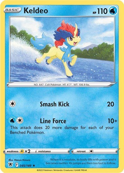Pokémon card: Keldeo 045/189 from Astral Radiance (Holo Rare), Water type, front of card