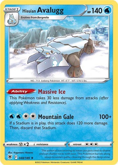Pokémon card: Hisuian Avalugg 048/189 from Astral Radiance (Rare), Water type, front of card