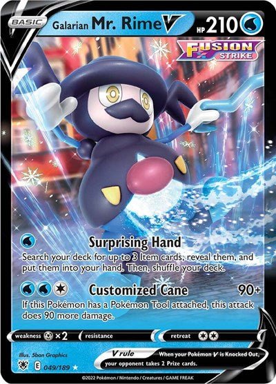 Pokémon card: Galarian Mr. Rime V 049/189 from Astral Radiance (Ultra Rare), Water type, front of card