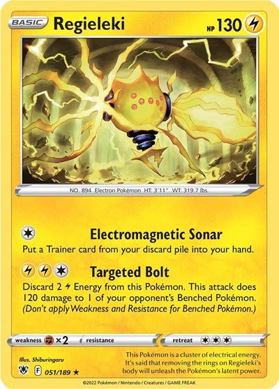 Pokémon card: Regieleki 051/189 from Astral Radiance (Rare), Lightning type, front of card