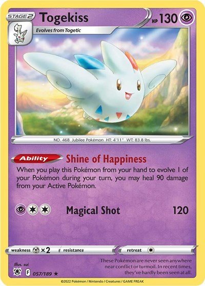Pokémon card: Togekiss 057/189 from Astral Radiance (Holo Rare), Psychic type, front of card