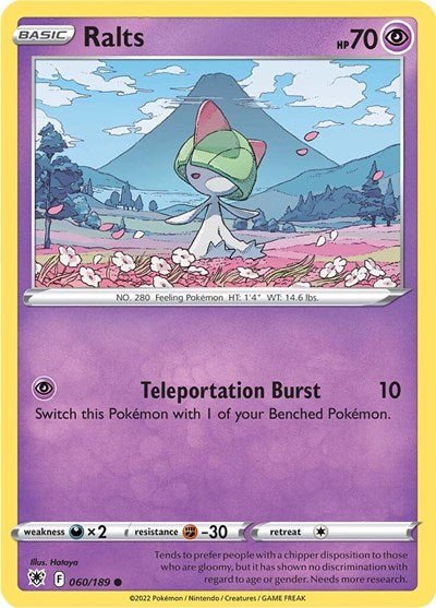 Pokémon card: Ralts 060/189 from Astral Radiance (Common), Psychic type, front of card