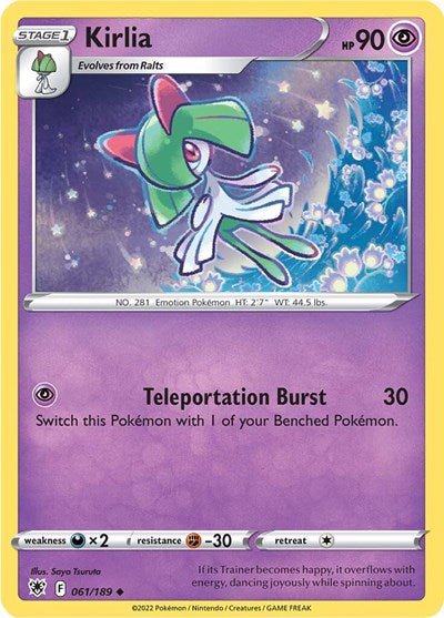 Pokémon card: Kirlia 061/189 from Astral Radiance (Uncommon), Psychic type, front of card