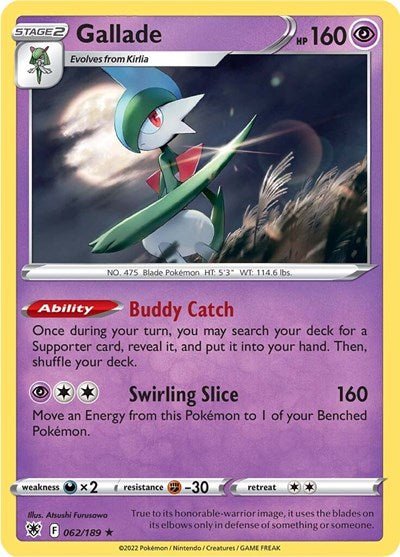 Pokémon card: Gallade 062/189 from Astral Radiance (Holo Rare), Psychic type, front of card