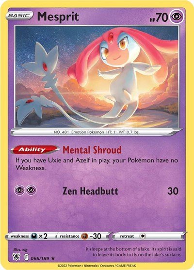 Pokémon card: Mesprit 066/189 from Astral Radiance (Holo Rare), Psychic type, front of card