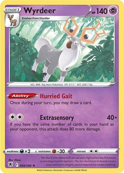 Pokémon card: Wyrdeer 069/189 from Astral Radiance (Holo Rare), Psychic type, front of card