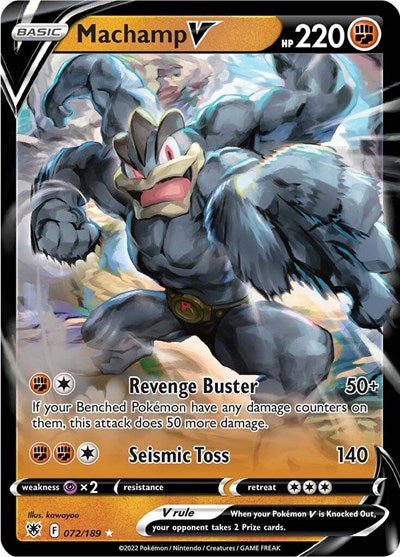 Pokémon card: Machamp V 072/189 from Astral Radiance (Ultra Rare), Fighting type, front of card