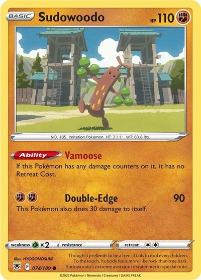 Pokémon card: Sudowoodo 074/189 from Astral Radiance (Common), Fighting type, front of card