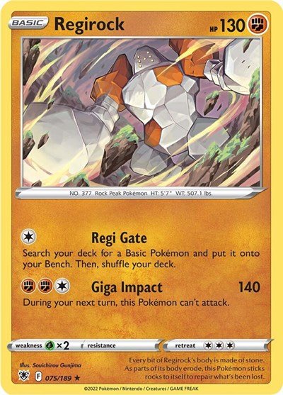 Pokémon card: Regirock 075/189 from Astral Radiance (Rare), Fighting type, front of card