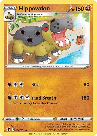 Pokémon card: Hippowdon 080/189 from Astral Radiance (Uncommon), Fighting type, front of card