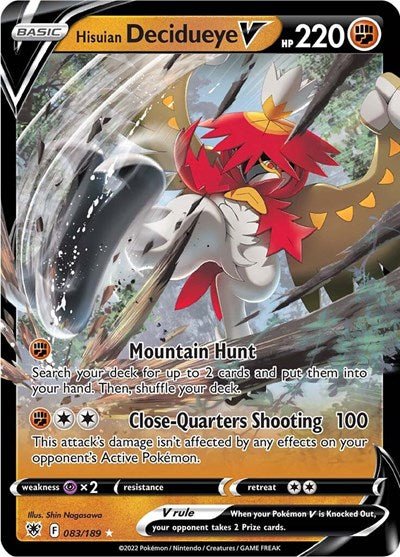 Pokémon card: Hisuian Decidueye V 083/189 from Astral Radiance (Ultra Rare), Fighting type, front of card