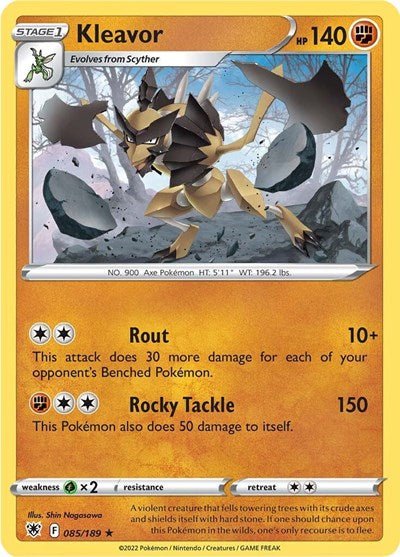 Pokémon card: Kleavor 085/189 from Astral Radiance (Rare), Fighting type, front of card