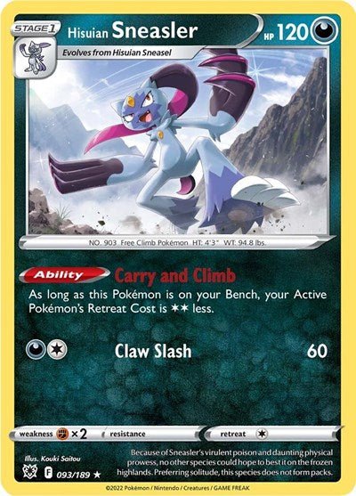Pokémon card: Hisuian Sneasler 093/189 from Astral Radiance (Holo Rare), Darkness type, front of card