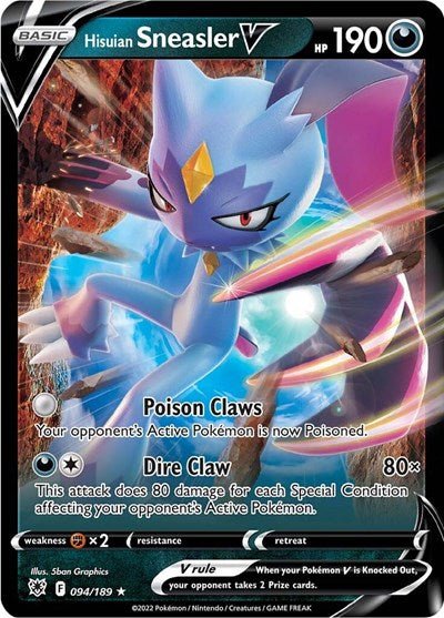 Pokémon card: Hisuian Sneasler V 094/189 from Astral Radiance (Ultra Rare), Darkness type, front of card