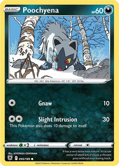 Pokémon card: Poochyena 095/189 from Astral Radiance (Common), Darkness type, front of card