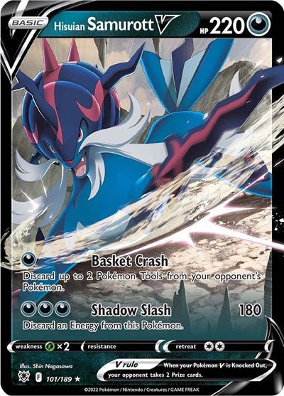 Pokémon card: Hisuian Samurott V 101/189 from Astral Radiance (Ultra Rare), Darkness type, front of card