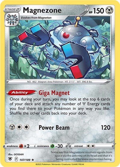 Pokémon card: Magnezone 107/189 from Astral Radiance (Holo Rare), Metal type, front of card