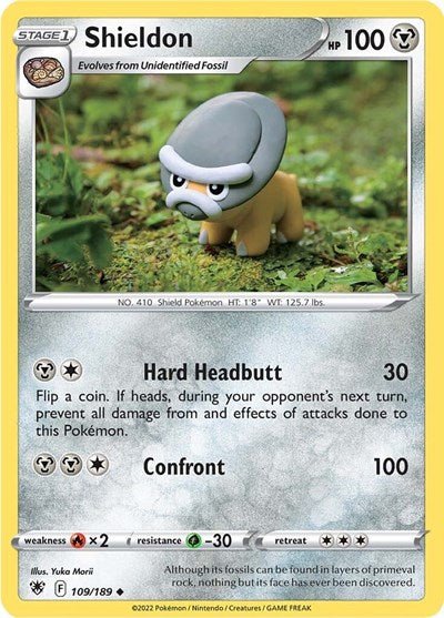 Pokémon card: Shieldon 109/189 from Astral Radiance (Uncommon), Metal type, front of card