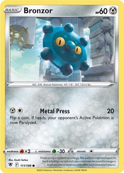 Pokémon card: Bronzor 111/189 from Astral Radiance (Common), Metal type, front of card