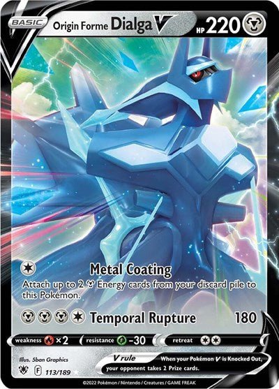 Pokémon card: Origin Forme Dialga V 113/189 from Astral Radiance (Ultra Rare), Metal type, front of card