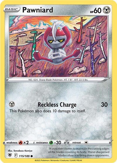 Pokémon card: Pawniard 115/189 from Astral Radiance (Common), Metal type, front of card